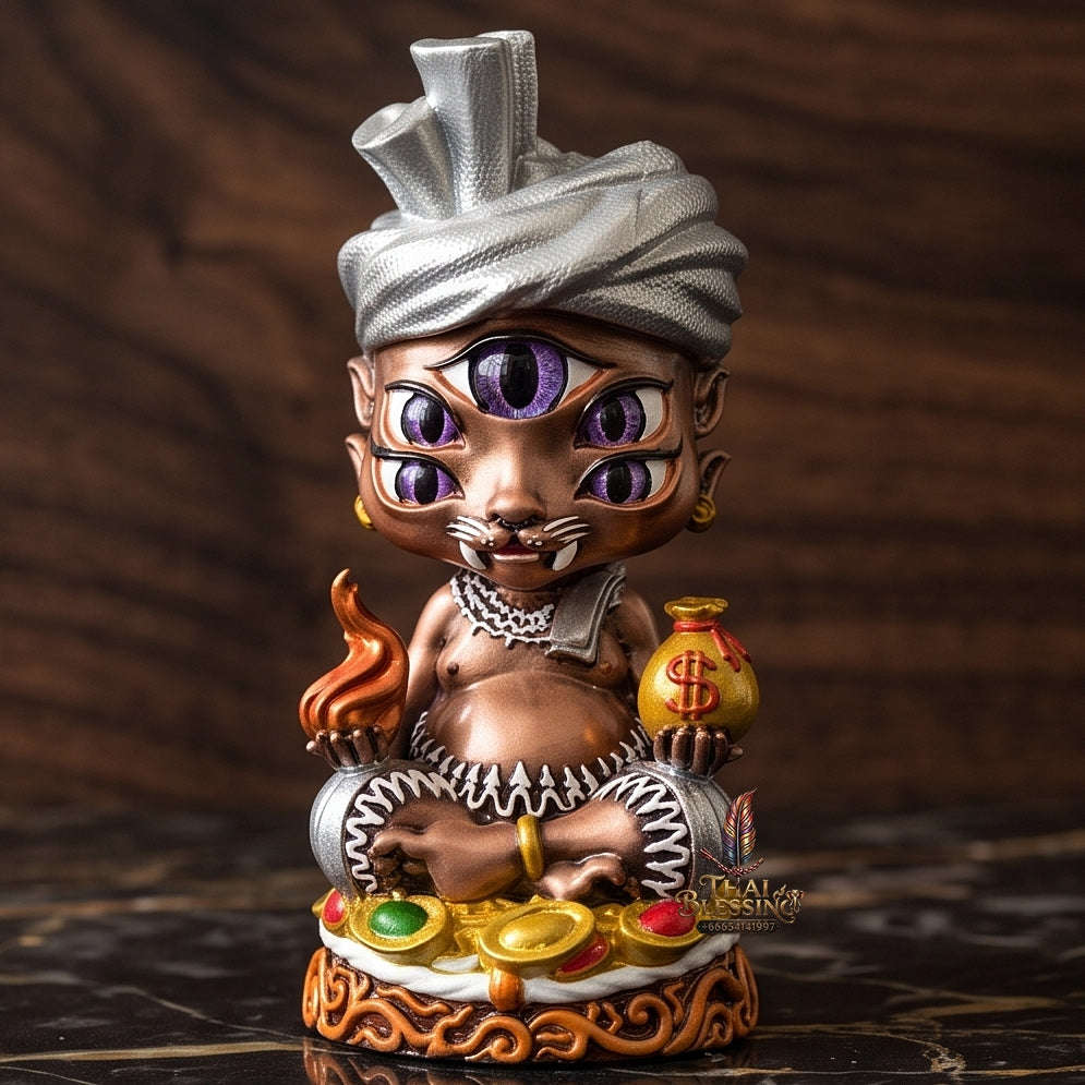 Supreme Phaya Si Hu Ha Ta "Ruai Chap Phlan" (Instant Wealth) Hand-Painted Satin Red Altar Bucha Statue - Khru Ba Kham Fan Wat Kor Chok 2024 (Master Bucha Edition) Thai Blessing Co By RURUECHA