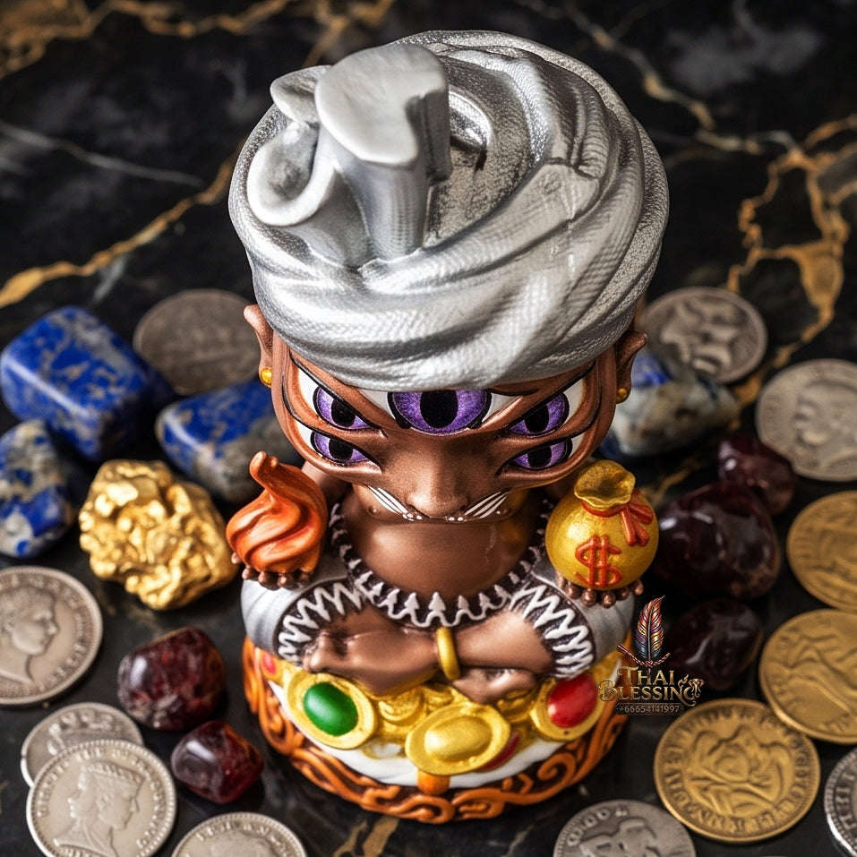 Supreme Phaya Si Hu Ha Ta "Ruai Chap Phlan" (Instant Wealth) Hand-Painted Satin Red Altar Bucha Statue - Khru Ba Kham Fan Wat Kor Chok 2024 (Master Bucha Edition) Thai Blessing Co By RURUECHA