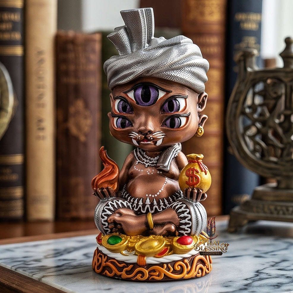 Supreme Phaya Si Hu Ha Ta "Ruai Chap Phlan" (Instant Wealth) Hand-Painted Satin Red Altar Bucha Statue - Khru Ba Kham Fan Wat Kor Chok 2024 (Master Bucha Edition) Thai Blessing Co By RURUECHA