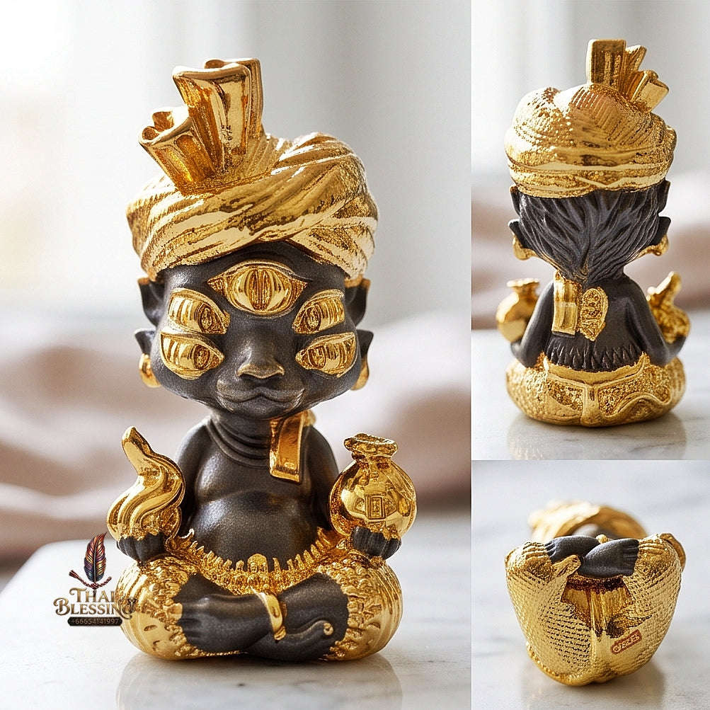 Supreme Phaya Si Hu Ha Ta "Ruai Chap Phlan" (Instant Wealth) Khan Long Hin Gold-Dipped Deity - Khru Ba Kham Fan Wat Kor Chok 2024 (Master Edition) Thai Blessing Co By RURUECHA