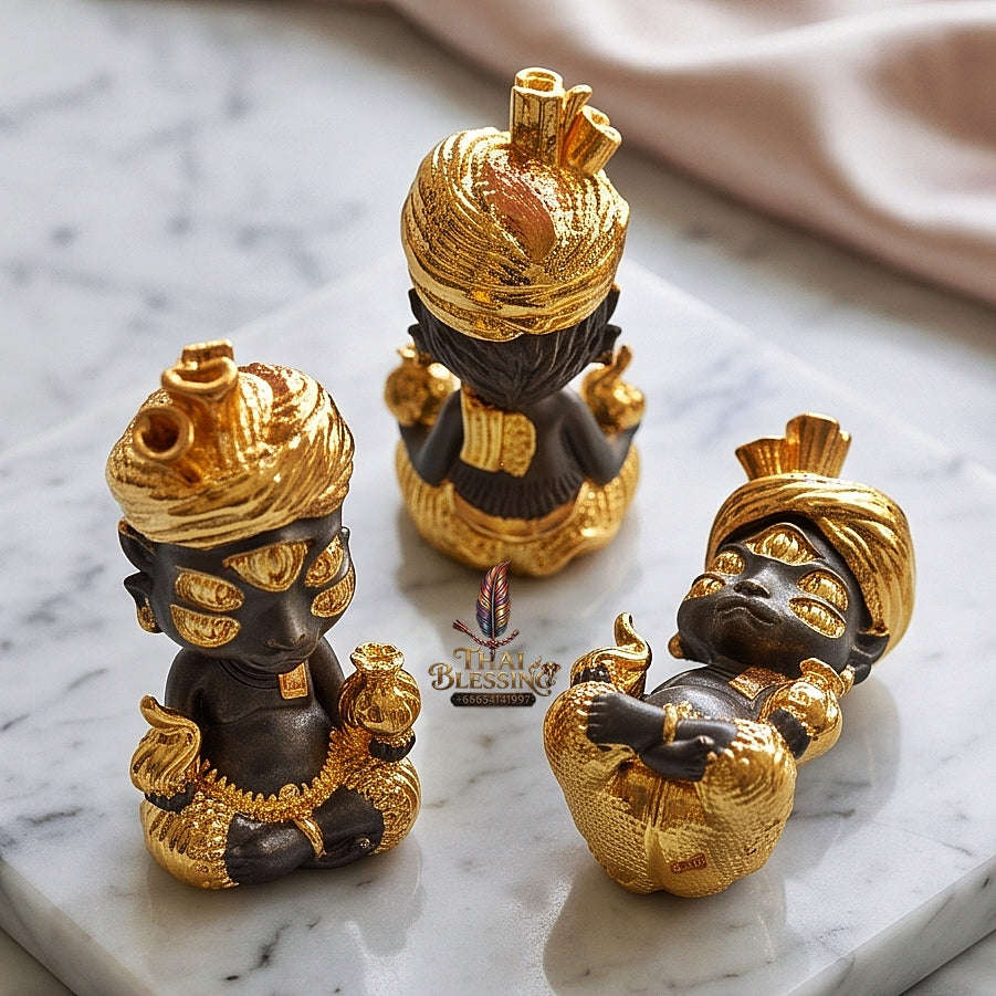 Supreme Phaya Si Hu Ha Ta "Ruai Chap Phlan" (Instant Wealth) Khan Long Hin Gold-Dipped Deity - Khru Ba Kham Fan Wat Kor Chok 2024 (Master Edition) Thai Blessing Co By RURUECHA