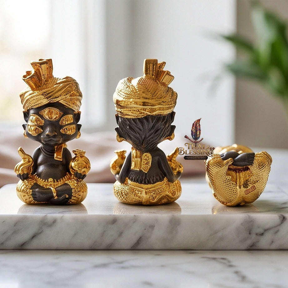 Supreme Phaya Si Hu Ha Ta "Ruai Chap Phlan" (Instant Wealth) Khan Long Hin Gold-Dipped Deity - Khru Ba Kham Fan Wat Kor Chok 2024 (Master Edition) Thai Blessing Co By RURUECHA