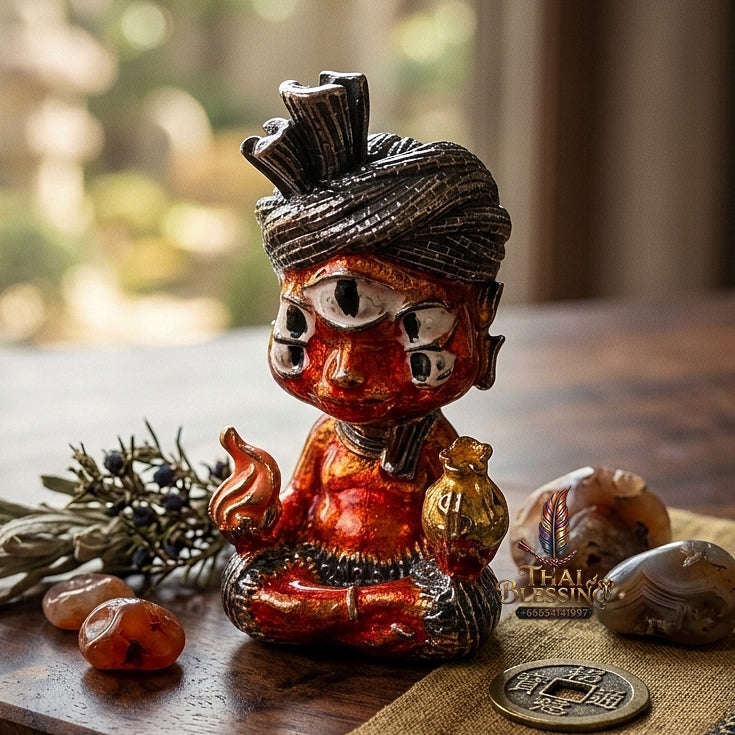 Supreme Phaya Si Hu Ha Ta "Ruai Chap Phlan" (Instant Wealth) Red Enamel & Darkened Brass Deity - Khru Ba Kham Fan Wat Kor Chok 2024 (Master Edition) Thai Blessing Co By RURUECHA