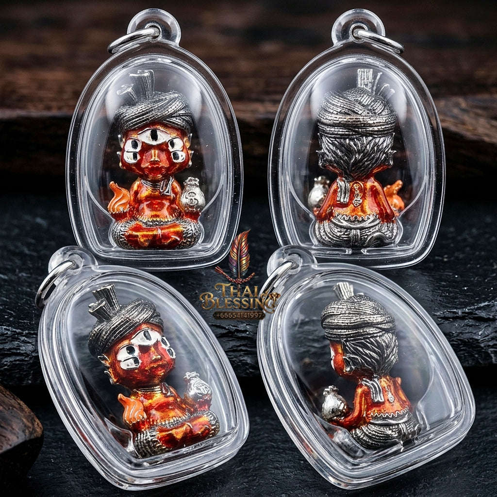 Supreme Phaya Si Hu Ha Ta "Ruai Chap Phlan" (Instant Wealth) Red Enamel & Darkened Brass Deity - Khru Ba Kham Fan Wat Kor Chok 2024 (Master Edition) Thai Blessing Co By RURUECHA