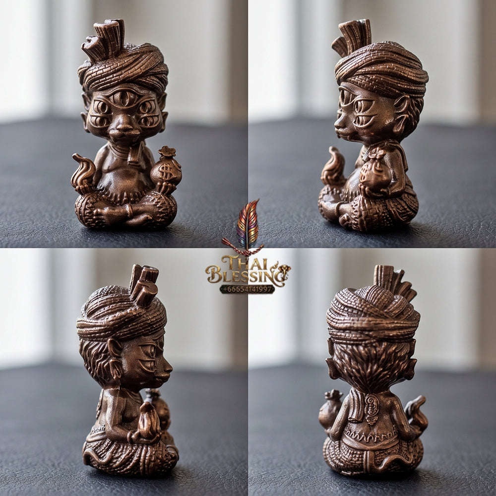 Supreme Phaya Si Hu Ha Ta "Ruai Chap Phlan" (Instant Wealth) Rom Man Pu Copper Deity - Khru Ba Kham Fan Wat Kor Chok 2024 (Master Edition) Thai Blessing Co By RURUECHA