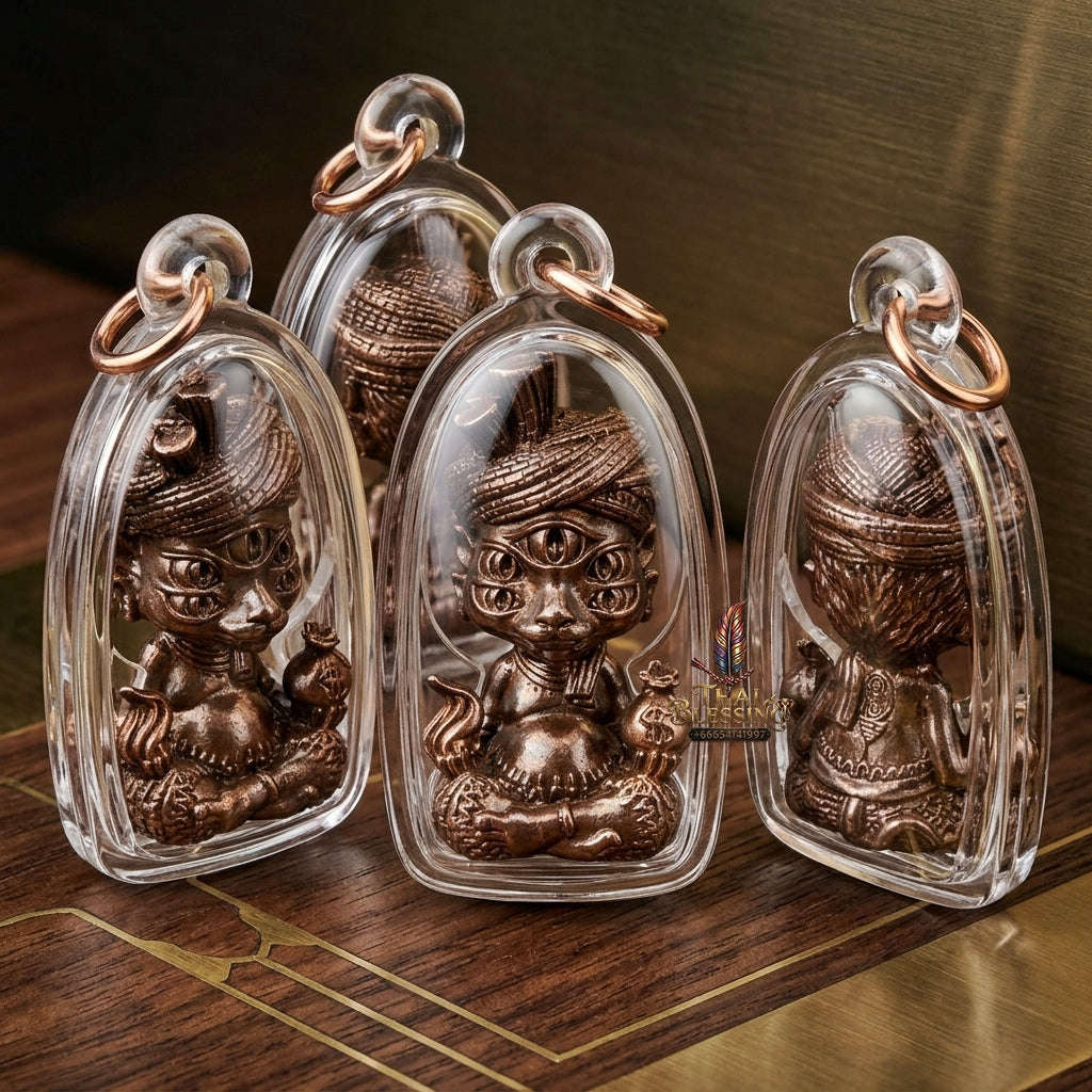 Supreme Phaya Si Hu Ha Ta "Ruai Chap Phlan" (Instant Wealth) Rom Man Pu Copper Deity - Khru Ba Kham Fan Wat Kor Chok 2024 (Master Edition) Thai Blessing Co By RURUECHA