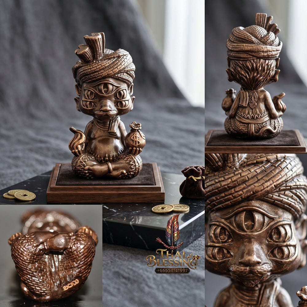 Supreme Phaya Si Hu Ha Ta "Ruai Chap Phlan" (Instant Wealth) Rom Man Pu Copper Deity - Khru Ba Kham Fan Wat Kor Chok 2024 (Master Edition) Thai Blessing Co By RURUECHA