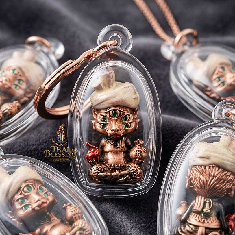 Supreme Phaya Si Hu Ha Ta "Ruai Chap Phlan" (Instant Wealth) Satin Red Enamel Deity - Khru Ba Kham Fan Wat Kor Chok 2024 (Master Edition) Thai Blessing Co By RURUECHA