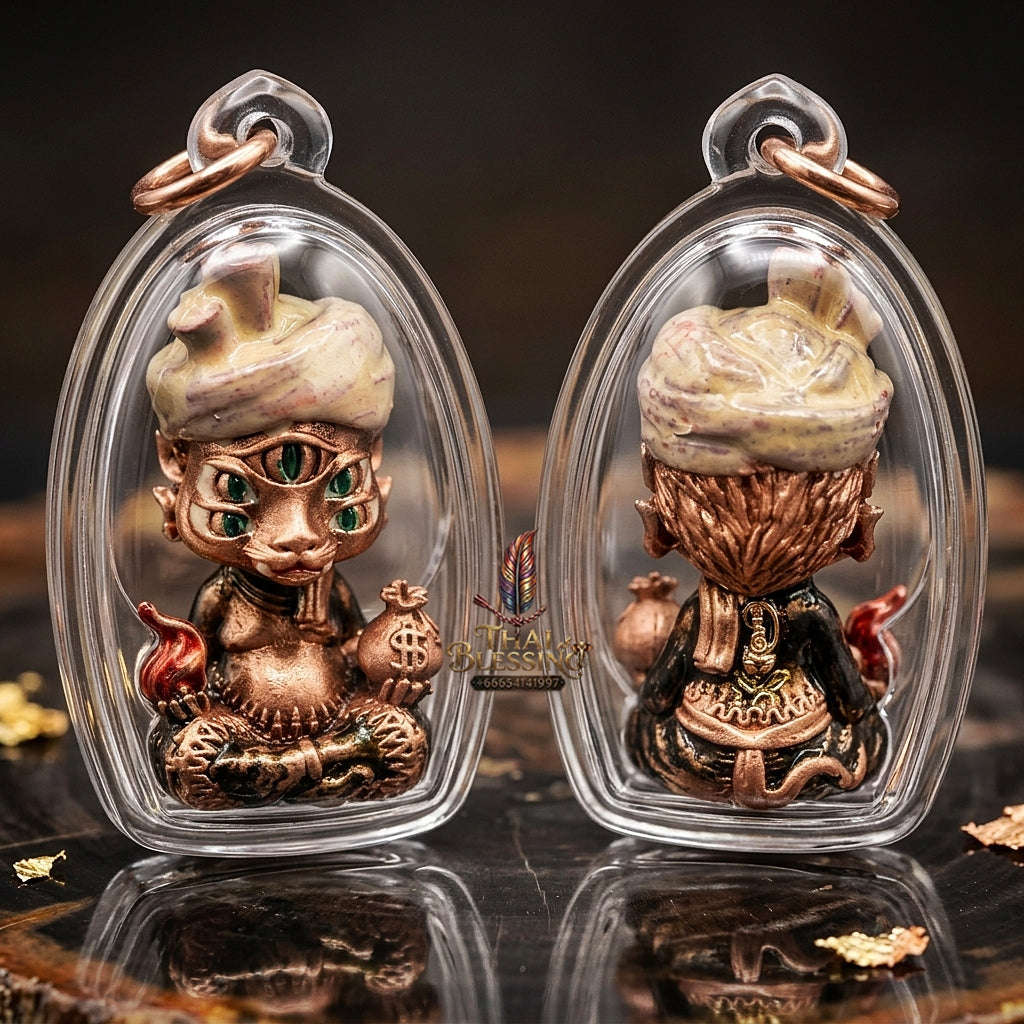 Supreme Phaya Si Hu Ha Ta "Ruai Chap Phlan" (Instant Wealth) Satin Red Enamel Deity - Khru Ba Kham Fan Wat Kor Chok 2024 (Master Edition) Thai Blessing Co By RURUECHA