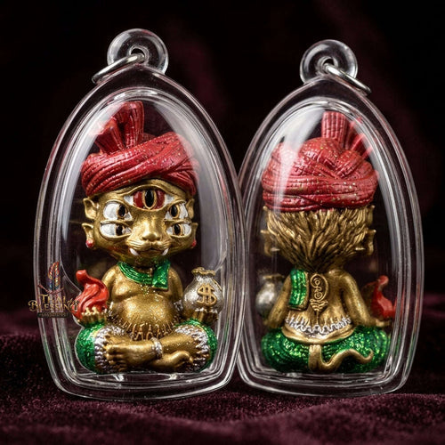 Supreme Phaya Si Hu Ha Ta "Ruai Chap Phlan" (Instant Wealth) Satin Yellow Partially Painted Deity - Khru Ba Kham Fan Wat Kor Chok 2024 (Master Edition) Thai Blessing Co By RURUECHA