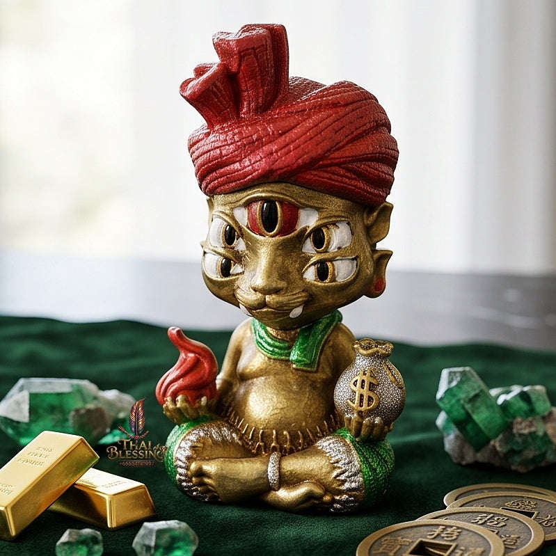 Supreme Phaya Si Hu Ha Ta "Ruai Chap Phlan" (Instant Wealth) Satin Yellow Partially Painted Deity - Khru Ba Kham Fan Wat Kor Chok 2024 (Master Edition) Thai Blessing Co By RURUECHA