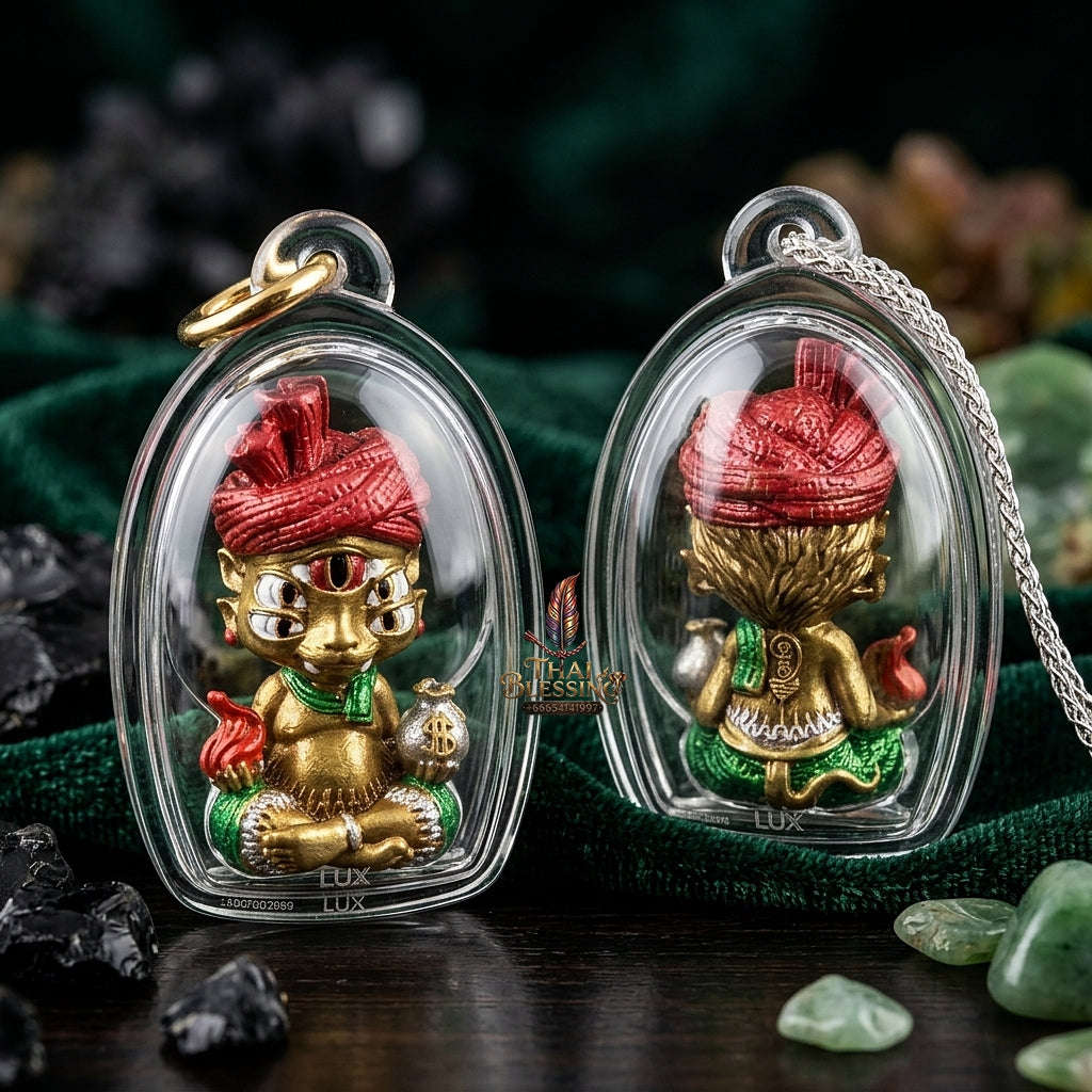 Supreme Phaya Si Hu Ha Ta "Ruai Chap Phlan" (Instant Wealth) Satin Yellow Partially Painted Deity - Khru Ba Kham Fan Wat Kor Chok 2024 (Master Edition) Thai Blessing Co By RURUECHA