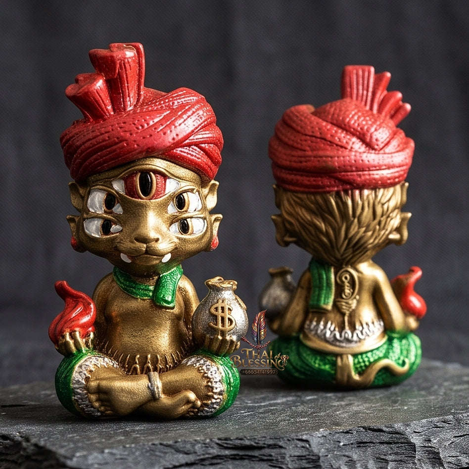 Supreme Phaya Si Hu Ha Ta "Ruai Chap Phlan" (Instant Wealth) Satin Yellow Partially Painted Deity - Khru Ba Kham Fan Wat Kor Chok 2024 (Master Edition) Thai Blessing Co By RURUECHA