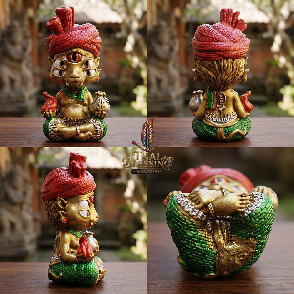 Supreme Phaya Si Hu Ha Ta "Ruai Chap Phlan" (Instant Wealth) Satin Yellow Partially Painted Deity - Khru Ba Kham Fan Wat Kor Chok 2024 (Master Edition) Thai Blessing Co By RURUECHA