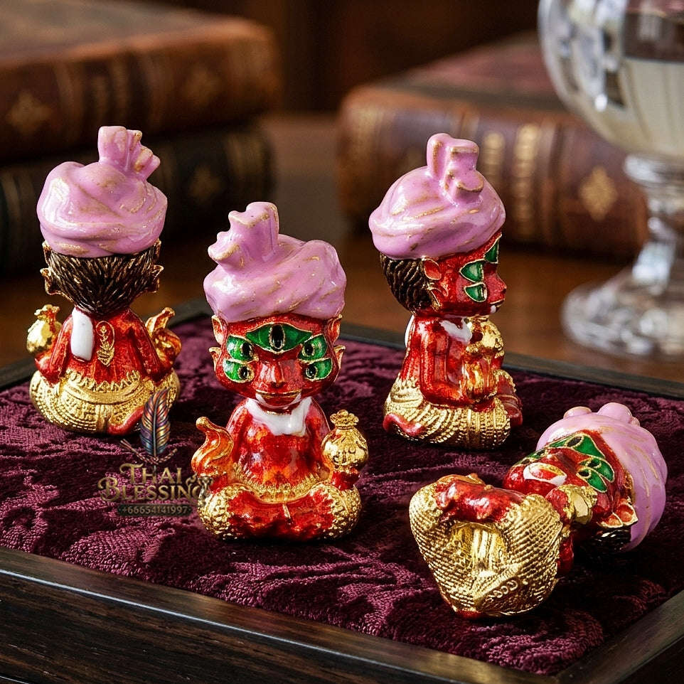 Supreme Phaya Si Hu Ha Ta "Ruai Chap Phlan" (Instant Wealth) Waterproof Acrylic Encased Gold-Plated & Red Enamel Samlit Bronze Deity - Khru Ba Kham Fan Wat Kor Chok 2024 (Master Edition) Thai Blessing Co By RURUECHA