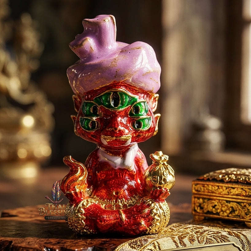 Supreme Phaya Si Hu Ha Ta "Ruai Chap Phlan" (Instant Wealth) Waterproof Acrylic Encased Gold-Plated & Red Enamel Samlit Bronze Deity - Khru Ba Kham Fan Wat Kor Chok 2024 (Master Edition) Thai Blessing Co By RURUECHA