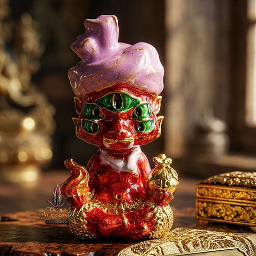 Supreme Phaya Si Hu Ha Ta "Ruai Chap Phlan" (Instant Wealth) Waterproof Acrylic Encased Gold-Plated & Red Enamel Samlit Bronze Deity - Khru Ba Kham Fan Wat Kor Chok 2024 (Master Edition) Thai Blessing Co By RURUECHA