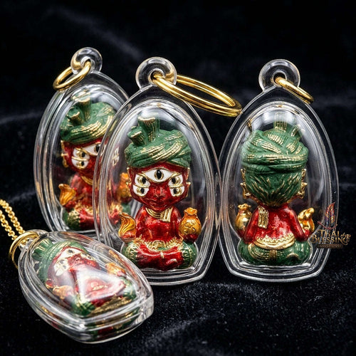 Supreme Phaya Si Hu Ha Ta "Ruai Chap Phlan" (Instant Wealth) Waterproof Acrylic Encased Red Enamel & Patinated Brass Deity - Khru Ba Kham Fan Wat Kor Chok 2024 (Master Edition) Thai Blessing Co By RURUECHA