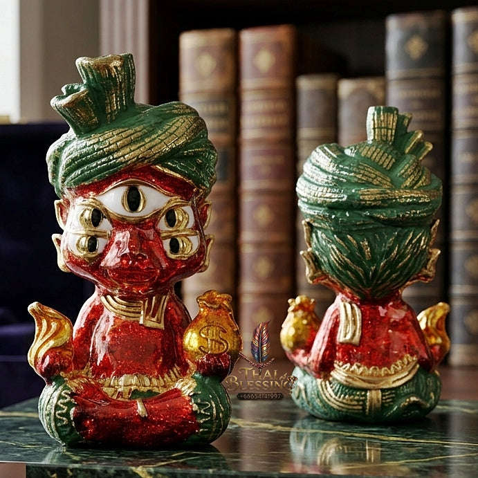 Supreme Phaya Si Hu Ha Ta "Ruai Chap Phlan" (Instant Wealth) Waterproof Acrylic Encased Red Enamel & Patinated Brass Deity - Khru Ba Kham Fan Wat Kor Chok 2024 (Master Edition) Thai Blessing Co By RURUECHA