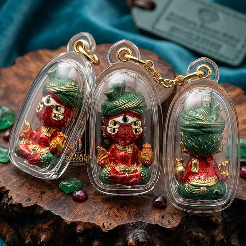Supreme Phaya Si Hu Ha Ta "Ruai Chap Phlan" (Instant Wealth) Waterproof Acrylic Encased Red Enamel & Patinated Brass Deity - Khru Ba Kham Fan Wat Kor Chok 2024 (Master Edition) Thai Blessing Co By RURUECHA