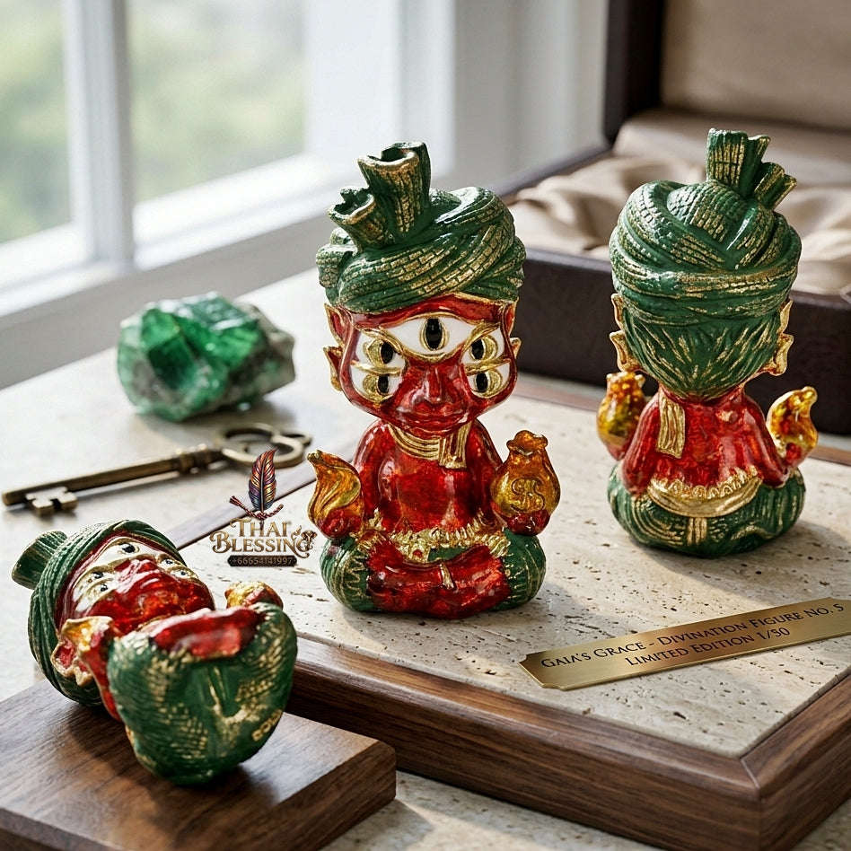 Supreme Phaya Si Hu Ha Ta "Ruai Chap Phlan" (Instant Wealth) Waterproof Acrylic Encased Red Enamel & Patinated Brass Deity - Khru Ba Kham Fan Wat Kor Chok 2024 (Master Edition) Thai Blessing Co By RURUECHA