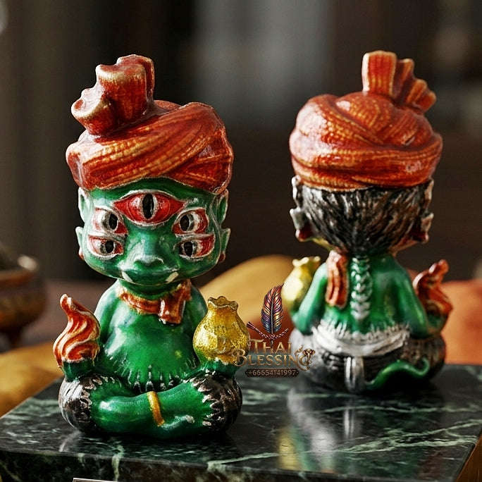 Supreme Phaya Si Hu Ha Ta "Ruai Chap Phlan" (Instant Wealth) Waterproof Acrylic Encased Silver-Plated Green Enamel Samlit Bronze Deity - Khru Ba Kham Fan Wat Kor Chok 2024 (Master Edition) Thai Blessing Co By RURUECHA