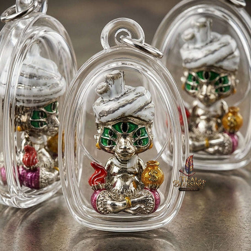 Supreme Phaya Si Hu Ha Ta "Ruai Chap Phlan" (Instant Wealth) Waterproof Acrylic Encased White Bronze Enamel Deity - Khru Ba Kham Fan Wat Kor Chok 2024 (Master Edition) Thai Blessing Co By RURUECHA