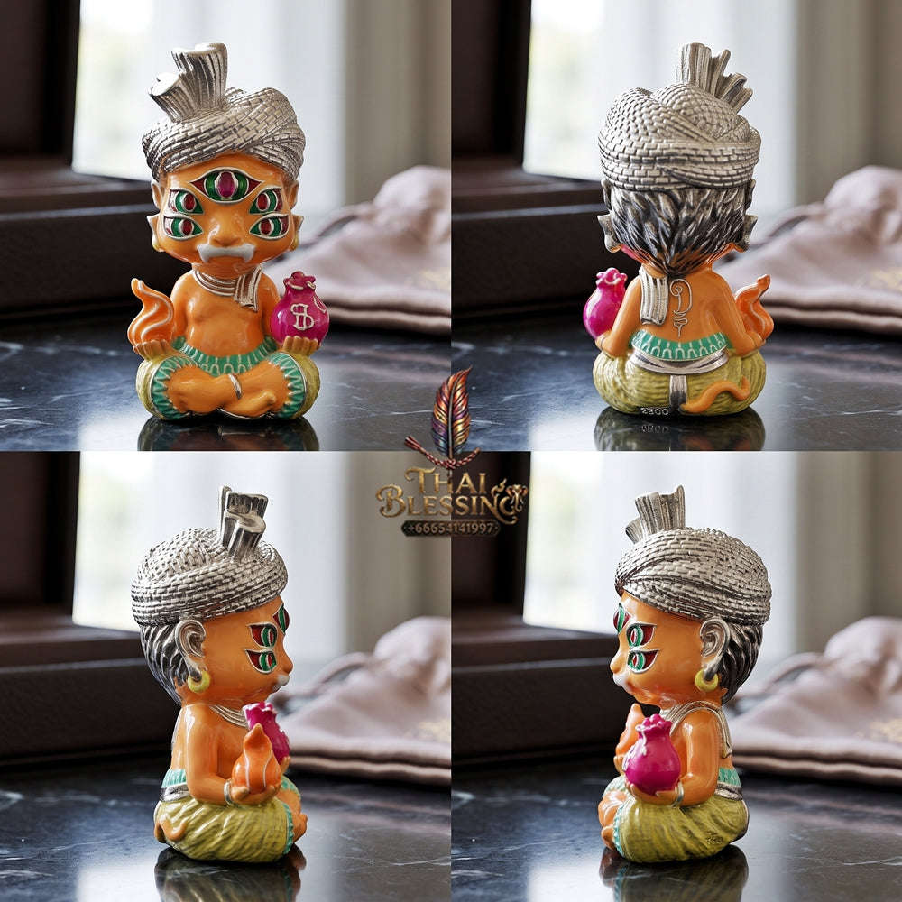 Supreme Phaya Si Hu Ha Ta "Ruai Chap Plian" (Instant Wealth) Waterproof Acrylic Encased Silver-Plated Polished Samlit Bronze Deity - Khru Ba Kham Fan Wat Kor Chok 2024 (Master Edition) Thai Blessing Co By RURUECHA