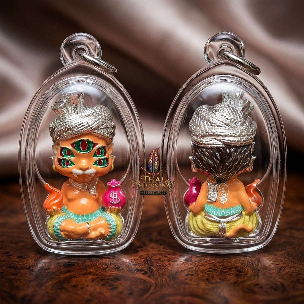 Supreme Phaya Si Hu Ha Ta "Ruai Chap Plian" (Instant Wealth) Waterproof Acrylic Encased Silver-Plated Polished Samlit Bronze Deity - Khru Ba Kham Fan Wat Kor Chok 2024 (Master Edition) Thai Blessing Co By RURUECHA