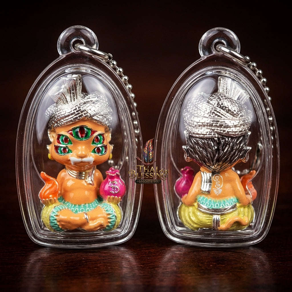 Supreme Phaya Si Hu Ha Ta "Ruai Chap Plian" (Instant Wealth) Waterproof Acrylic Encased Silver-Plated Polished Samlit Bronze Deity - Khru Ba Kham Fan Wat Kor Chok 2024 (Master Edition) Thai Blessing Co By RURUECHA