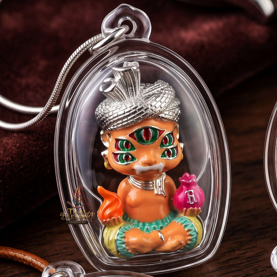 Supreme Phaya Si Hu Ha Ta "Ruai Chap Plian" (Instant Wealth) Waterproof Acrylic Encased Silver-Plated Polished Samlit Bronze Deity - Khru Ba Kham Fan Wat Kor Chok 2024 (Master Edition) Thai Blessing Co By RURUECHA