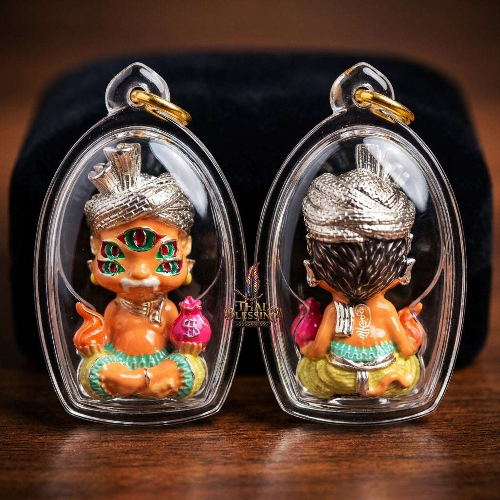 Supreme Phaya Si Hu Ha Ta "Ruai Chap Plian" (Instant Wealth) Waterproof Acrylic Encased Silver-Plated Polished Samlit Bronze Deity - Khru Ba Kham Fan Wat Kor Chok 2024 (Master Edition) Thai Blessing Co By RURUECHA
