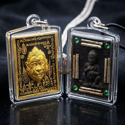 Supreme Phaya Si Hu Ha Ta "Ruai Lon Meu" (Overflowing Wealth) Black Holy Herb Powder Gold-Brushed Deity - Khru Ba Kham Fan Wat Kor Chok 2026 (Master Edition) Thai Blessing Co By RURUECHA