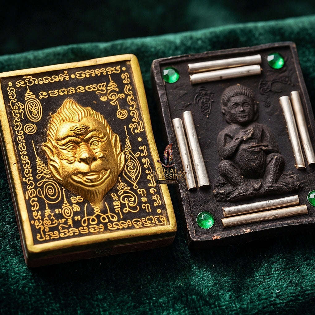Supreme Phaya Si Hu Ha Ta "Ruai Lon Meu" (Overflowing Wealth) Black Holy Herb Powder Gold-Brushed Deity - Khru Ba Kham Fan Wat Kor Chok 2026 (Master Edition) Thai Blessing Co By RURUECHA
