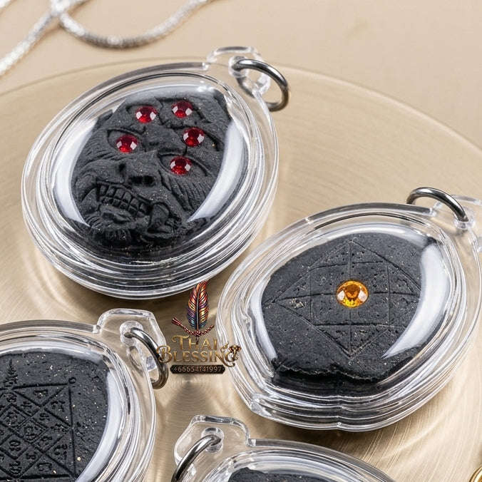Supreme Phaya Si Hu Ha Ta "Sacred Black Powder" Wealth & Fate Alignment Amulet - Khru Ba Nuea Rit Wat Tha Nak 2014 (Master Edition) Thai Blessing Co By RURUECHA