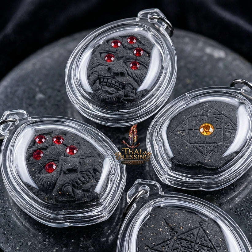 Supreme Phaya Si Hu Ha Ta "Sacred Black Powder" Wealth & Fate Alignment Amulet - Khru Ba Nuea Rit Wat Tha Nak 2014 (Master Edition) Thai Blessing Co By RURUECHA