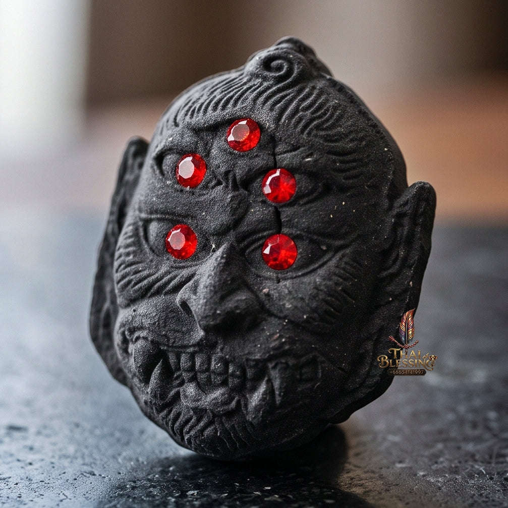 Supreme Phaya Si Hu Ha Ta "Sacred Black Powder" Wealth & Fate Alignment Amulet - Khru Ba Nuea Rit Wat Tha Nak 2014 (Master Edition) Thai Blessing Co By RURUECHA