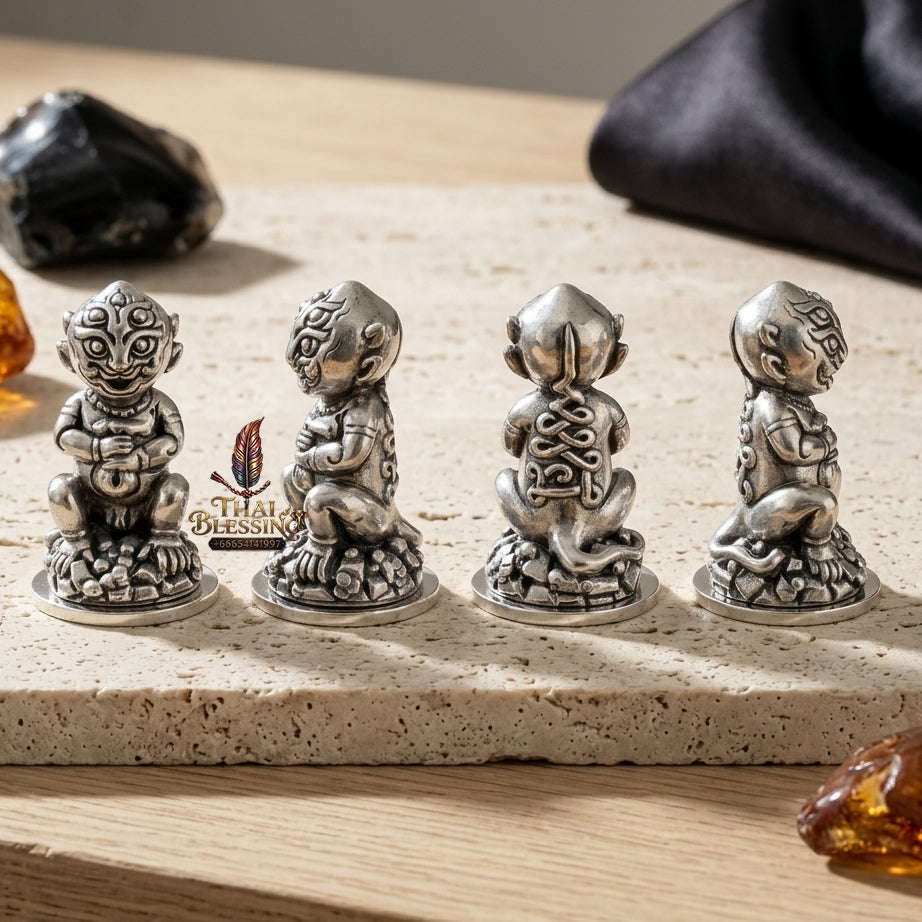 Supreme Phaya Si Hu Ha Ta "Satin Polished Alpaca with Black Oxide" Sculptural Statue Amulet - Khru Ba Tao Wat Thung Setthi (Wat Ubosot Ban Lao) 2024 (Master Alpaca Edition) Thai Blessing Co By RURUECHA