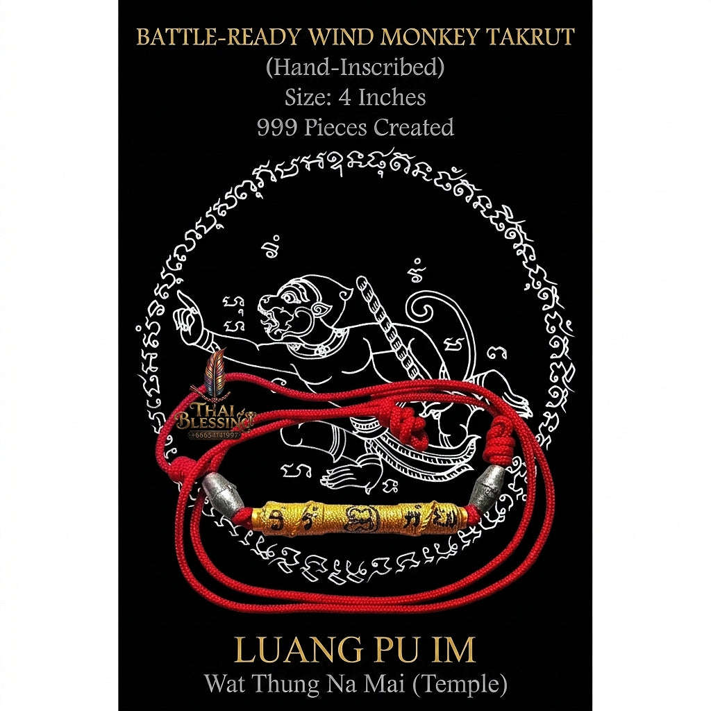 Supreme Wind Monkey Agility, Invulnerability & Sovereign Wealth Takrut Ling Lom Ork Suek - Luang Pu Im Wat Thung Na Mai Hand-Inscribed Master Waist Talisman (Strictly Limited Edition of 999 Pieces Worldwide) Thai Blessing Co By RURUECHA