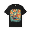 Surfing Shark Shirt, Retro Sunset Wave Tee, Funny Shark Surf T-Shirt, Beach Summer Graphic, Surfer Gift, Ocean Vacation Outfit Black