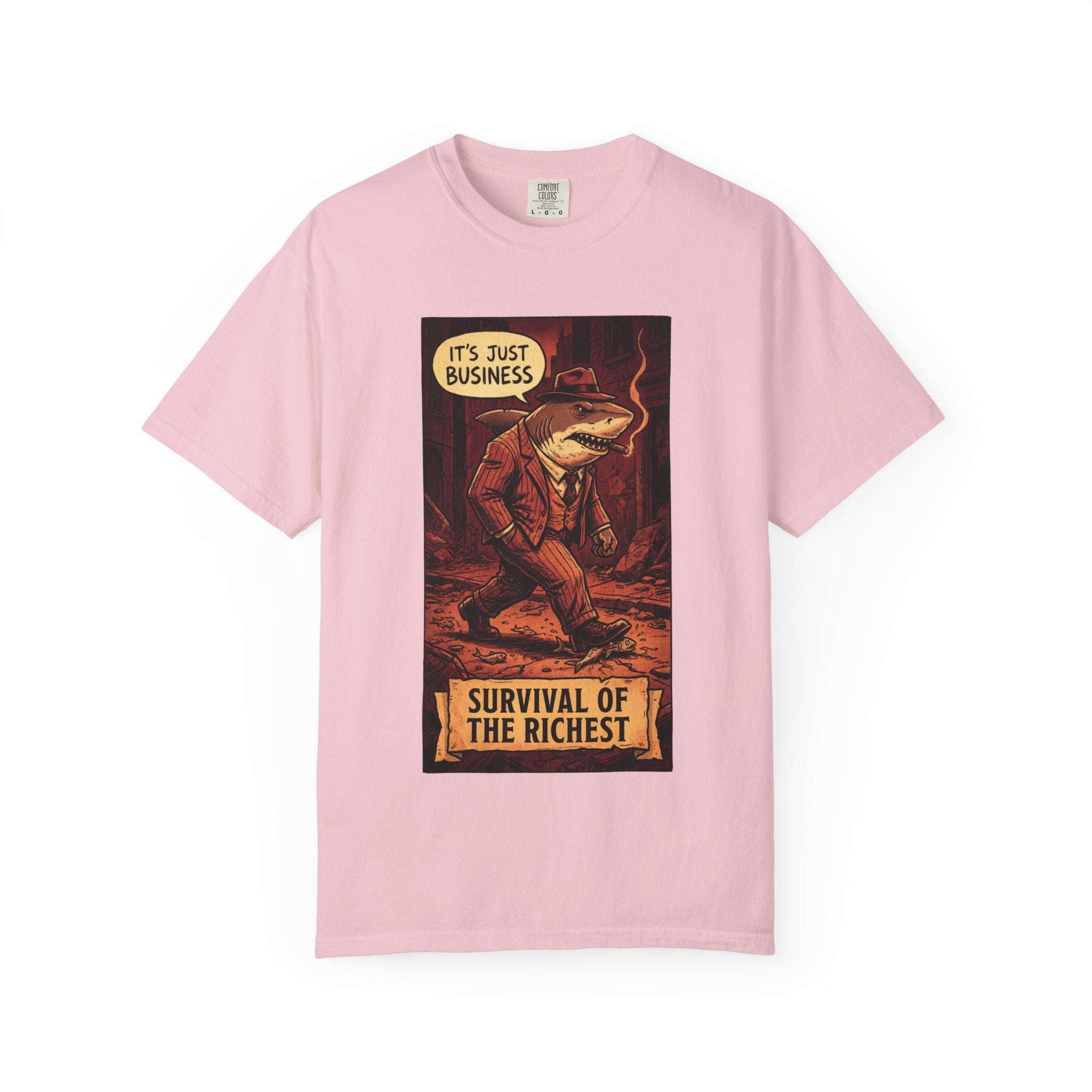 Survival of the Richest Vintage Comic Shirt | Retro Business Shark Satire Tee | Dark Humor Corporate Streetwear Blossom
