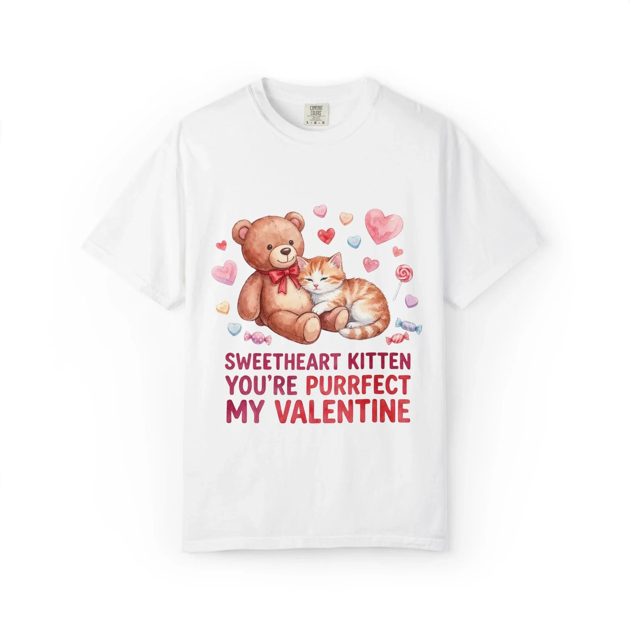 Sweetheart Kitten Youre Purrfect My Valentine T Shirt Cute Cat Teddy Bear Hearts Watercolor Cozy Vintage Aesthetic Gift Cat Lovers