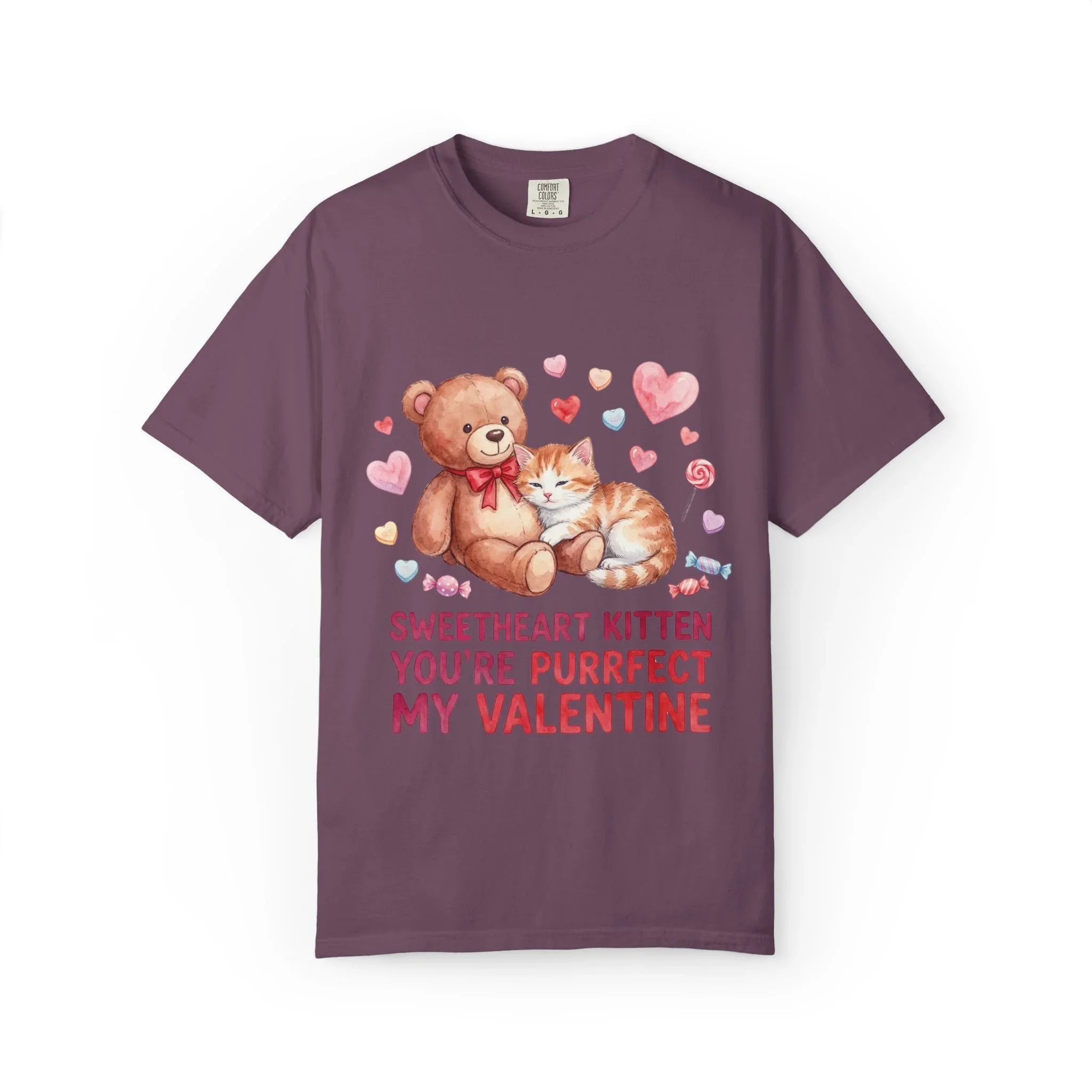 Sweetheart Kitten Youre Purrfect My Valentine T Shirt Cute Cat Teddy Bear Hearts Watercolor Cozy Vintage Aesthetic Gift Cat Lovers Berry M