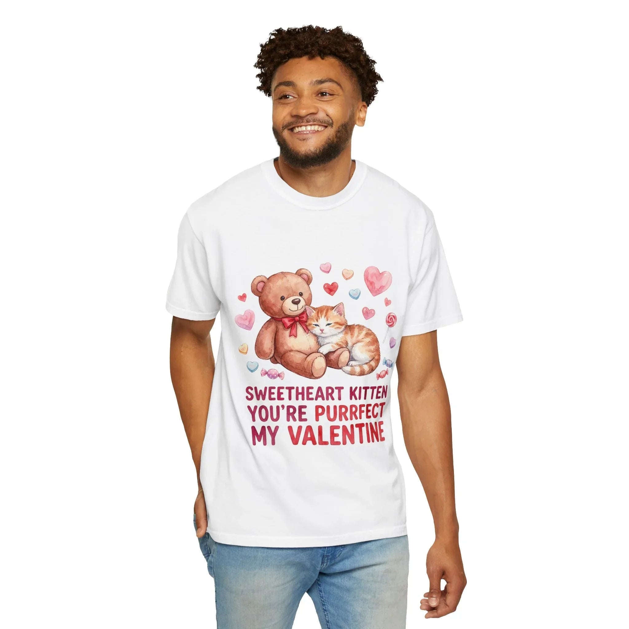 Sweetheart Kitten Youre Purrfect My Valentine T Shirt Cute Cat Teddy Bear Hearts Watercolor Cozy Vintage Aesthetic Gift Cat Lovers
