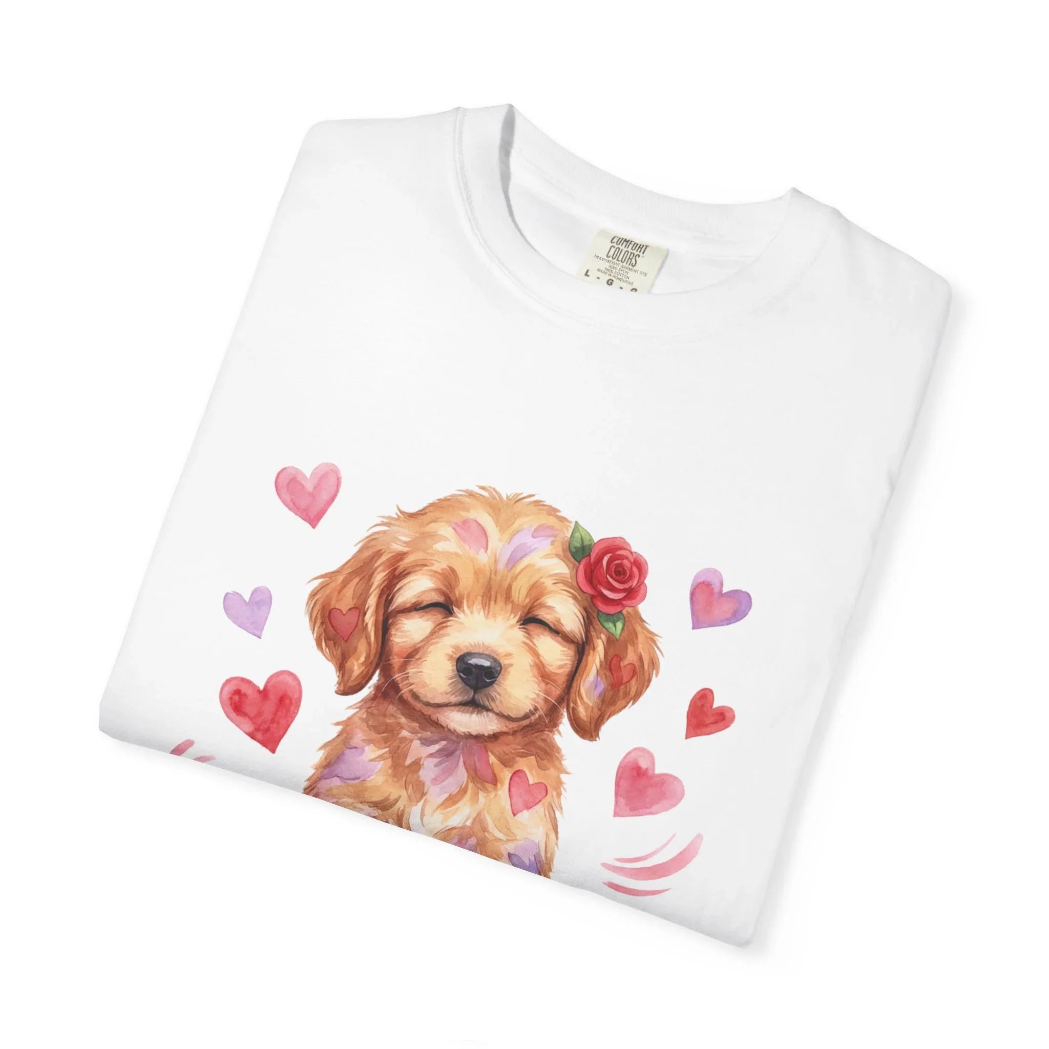 Sweetheart Puppy Valentines Naptime T Shirt Cute Watercolor Dog Art Cozy Vintage Aesthetic Gift for Dog Lovers Soft Cotton Retro Valentines