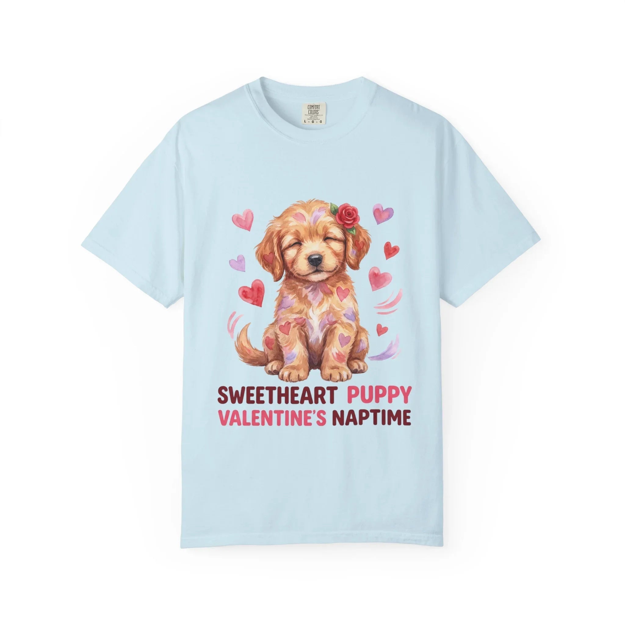 Sweetheart Puppy Valentines Naptime T Shirt Cute Watercolor Dog Art Cozy Vintage Aesthetic Gift for Dog Lovers Soft Cotton Retro Valentines Chambray