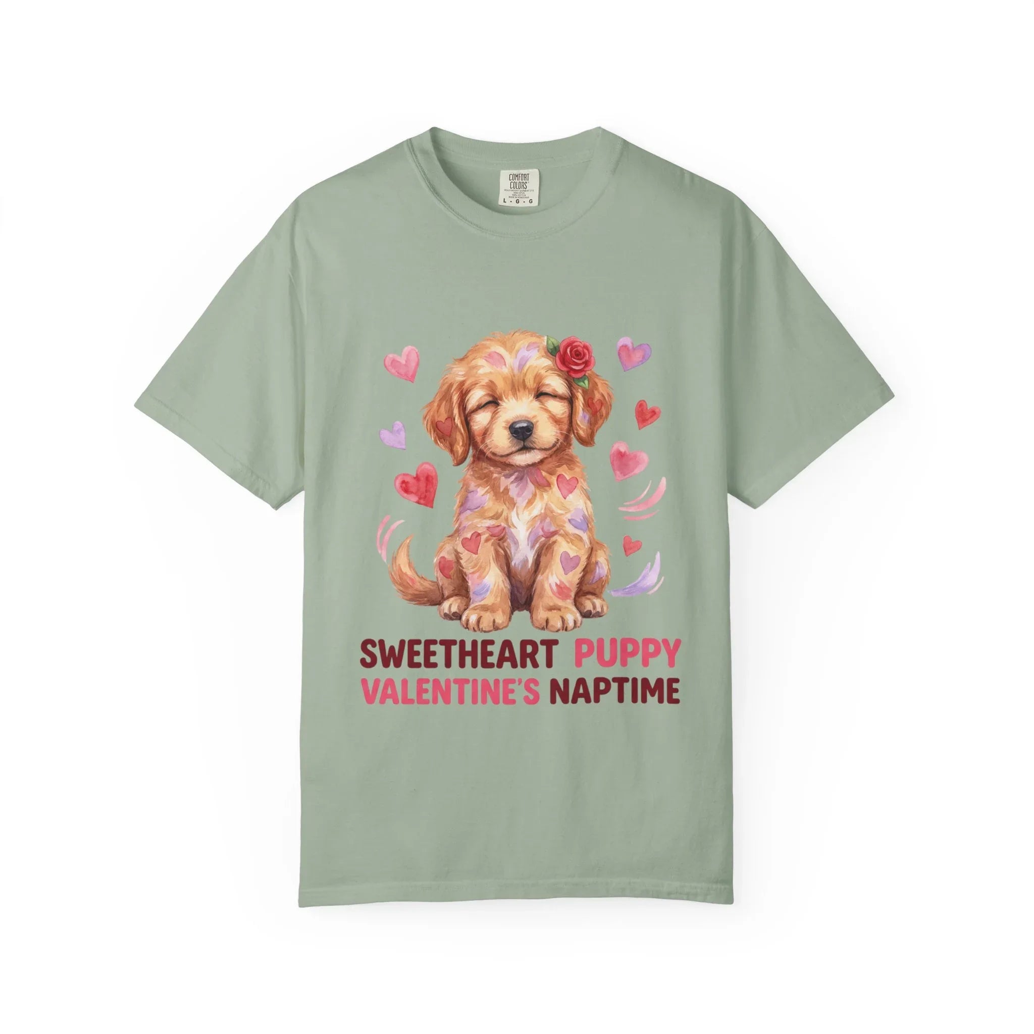 Sweetheart Puppy Valentines Naptime T Shirt Cute Watercolor Dog Art Cozy Vintage Aesthetic Gift for Dog Lovers Soft Cotton Retro Valentines Bay