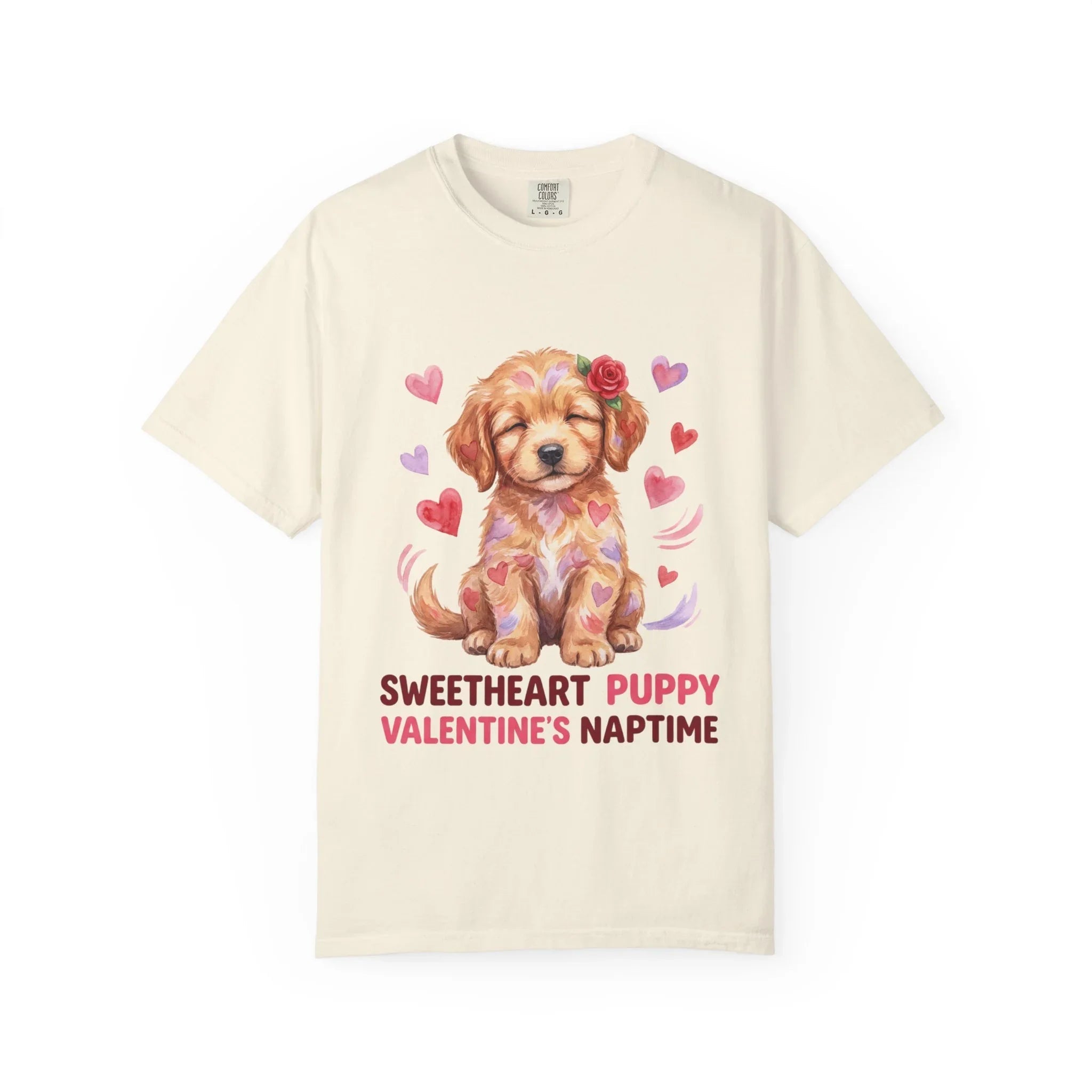 Sweetheart Puppy Valentines Naptime T Shirt Cute Watercolor Dog Art Cozy Vintage Aesthetic Gift for Dog Lovers Soft Cotton Retro Valentines Ivory