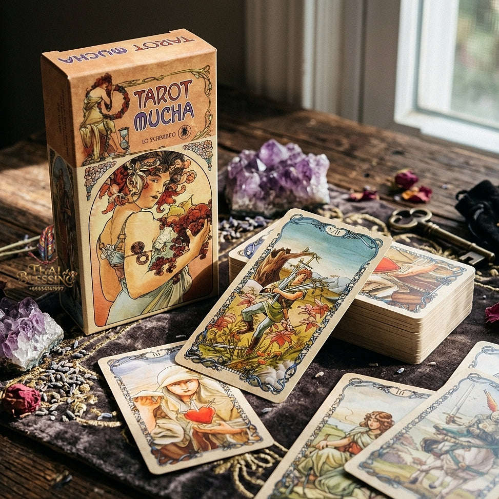 Tarot Mucha Deck (78 Pcs Cards Deck) - Vintage Art Nouveau Alphonse Mucha Style English Edition for Intuitive Readings, Spiritual Guidance & Tarot Collectors