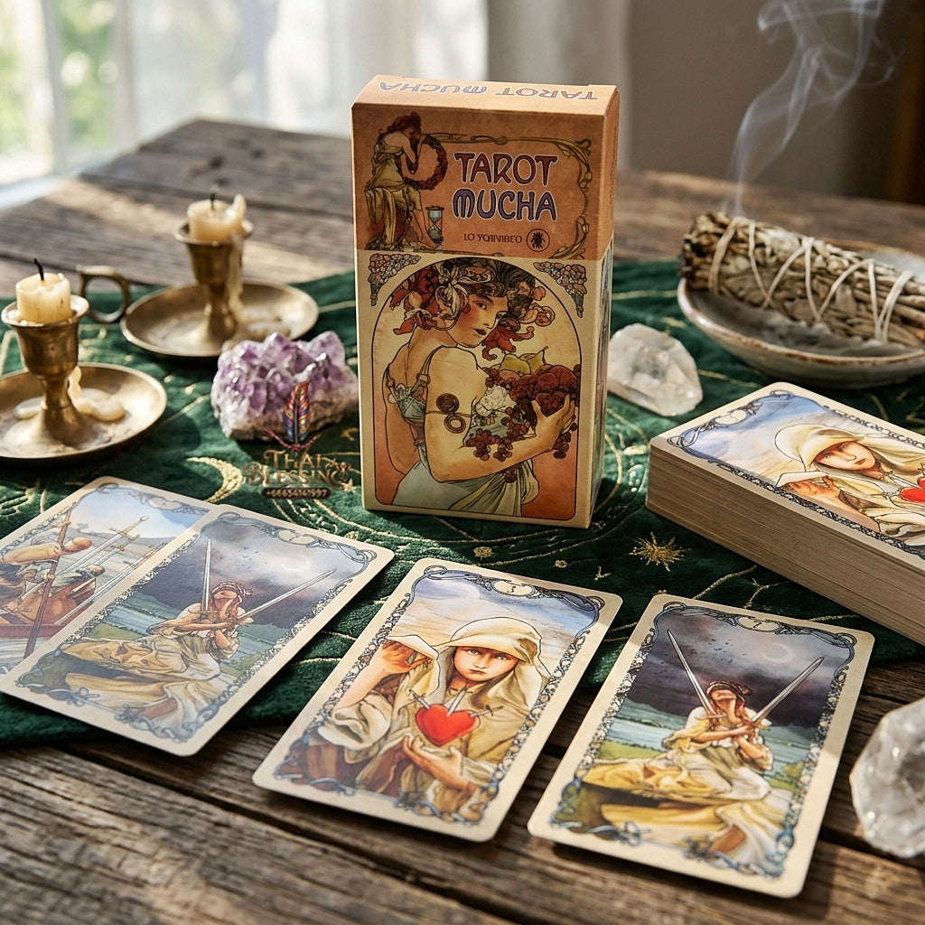 Tarot Mucha Deck (78 Pcs Cards Deck) - Vintage Art Nouveau Alphonse Mucha Style English Edition for Intuitive Readings, Spiritual Guidance & Tarot Collectors